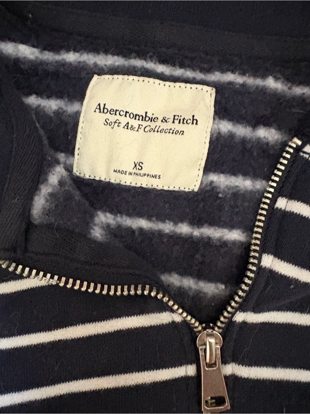 Abercrombie & Fitch Navy and White Striped Quarter-Zip Pullover - Picture 2 of 2